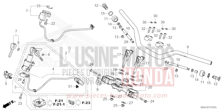 TUYAU DE GUIDON/PONT SUPERIEUR de Africa Twin VICTORY RED (R334B) 2018